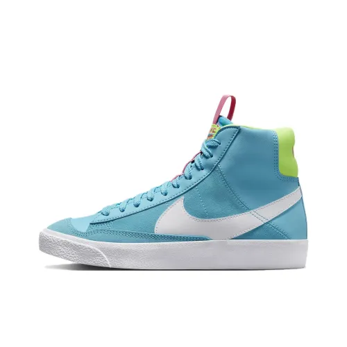 nike Blazer Slip-resistant Shock Absorbers MID Топ Детские Скейтбординги Синий Белый Подростки
