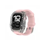 Прозрачный белый чехол + розовый ремешок