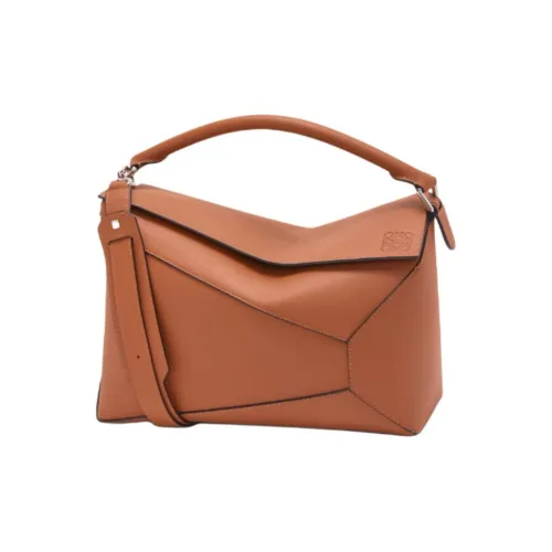 LOEWE Пазл Коровья кожа Сумка через плечо Сумка Большая Женская Коричневая