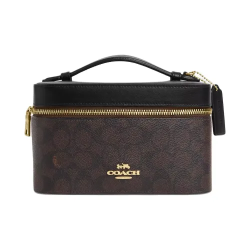COACH Покрытый холст Косметичка Сумка Маленькая Женская Цвет Орех и Черный
