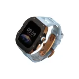 [Черный с розово-золотой рамкой] + [Светло-синий ремень - розово-золотая бабочка-пряжка]