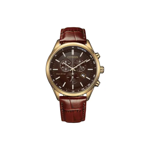 CITIZEN Светильник Кварцевый механизм Коровья кожа Ремешок Часы Мужские Кофейный Циферблат часов