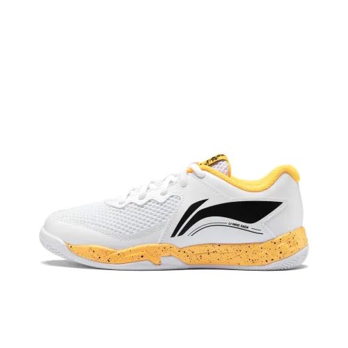 LINING 2 Junior противоскользящие низкие кроссовки для тренировок белые и желтые для подростков