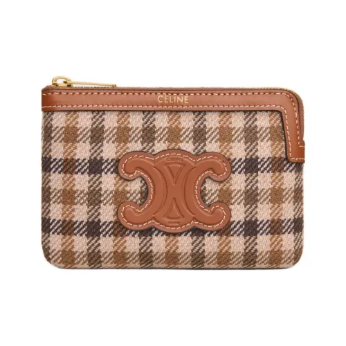 CELINE Triomphe Ткань Кошелек для монет держатель для карт женский коричневый и многоцветный