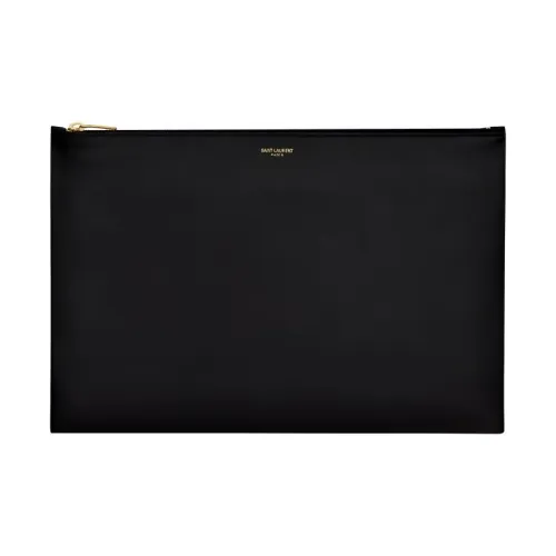 SAINT LAURENT Гладкая отделка Телячья кожа Молния Клатч Экстра-большой Мужской Черный