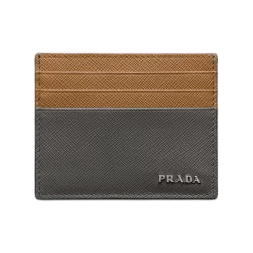 PRADA Saffiano кожаный держатель для карт мужской мраморно-серый с карамельным оттенком
