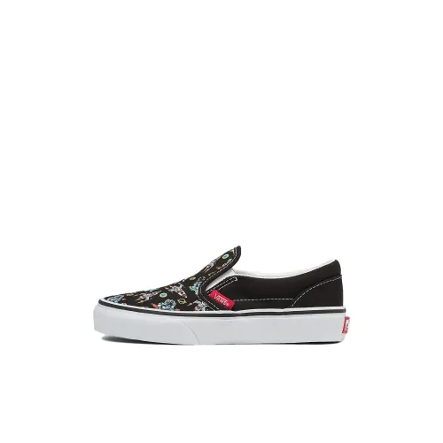 Vans Slip On Series Детские Скейтбординги Низкие Топы Черный/Многоцветный Для Дошкольников