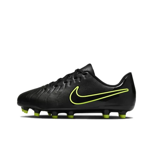 nike Jr. Tiempo Legend 10 Slip-Resistant Низкий Топ Детская Футбольная Обувь Черная Зеленая Подростки