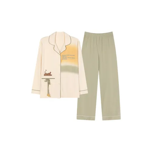 Montagut Pajama Комплект Осенний Зимний Женский 2 Штуки Экрю