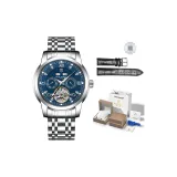 Стальной ремешок, синий циферблат