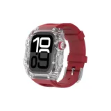 Прозрачный белый чехол + красный ремешок