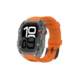 Прозрачный черный чехол + апельсиновый ремешок