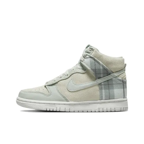 Nike Dunk High Клетчатый Устойчивый к истиранию Высокий Топ Детские Скейтбординги Зеленый