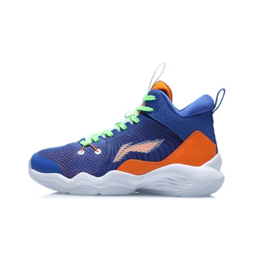 LINING YOUNG Противоскользящий амортизирующий и дышащий MID Топ Детские Баскетбольные Кроссовки Сине-оранжевый