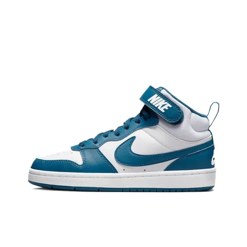 Nike Court Borough 2 Амортизация Износостойкий MID Топ Детские Скейтбординги Белый Синий