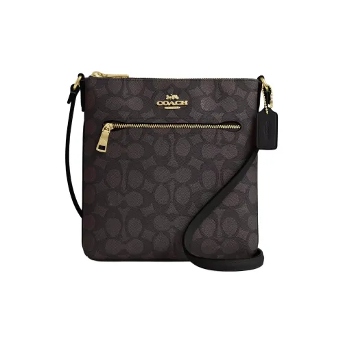 COACH Rowan Покрытый холст Сумка через плечо Мини Женская Ореховый Черный