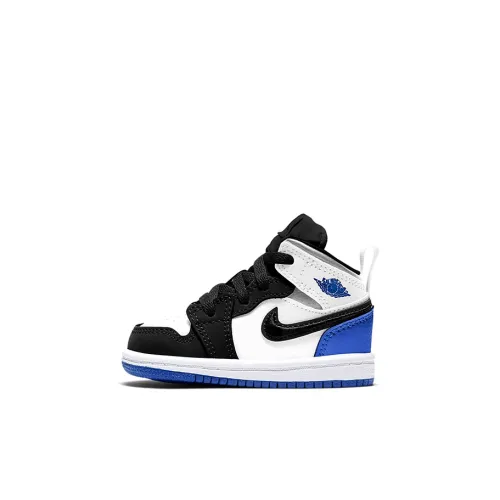 Jordan Air Jordan 1 MID SE MID Топ Обувь для малышей Черный белый и синий Infant And Toddler