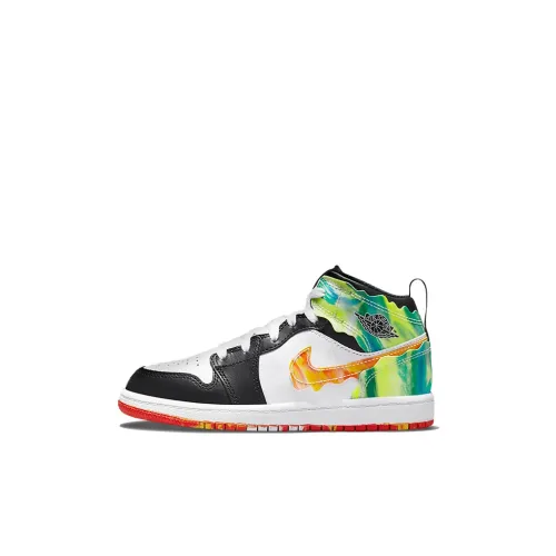Jordan Air Jordan 1 MID SE 'Wave' MID Топ Детские баскетбольные кроссовки Черный Белый Желтый для детей 3-7 лет