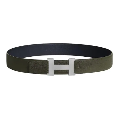 HERMES Drawn Палладий Кожаные ремни Мужской Индиго Зеленый Серый Ширина 3,8 см