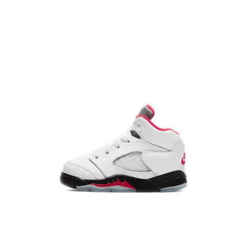 Jordan Air Джордан 5 Ретро Огненно-красный Противоскользящий Высокий Топ Обувь для малышей Белый Для новорожденных и малышей