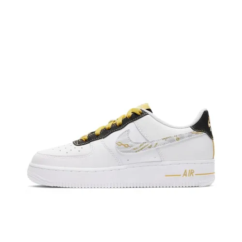 Nike Air FORCE 1 LV8 1 Амортизация Износостойкий Низкий Топ Детские Скейтбординги Белый Черный Золото