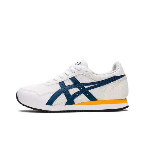 Asics Tiger Runner Устойчивый к истиранию Низкий Топ Детская Беговая Обувь Белый Синий Подростки