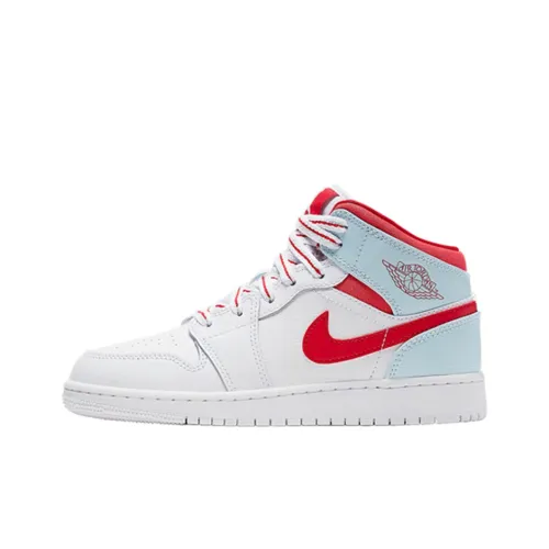 Jordan Air Jordan 1 MID TOPAZ Mist Resistant MID TOP Детские баскетбольные кроссовки Белый Красный Синий