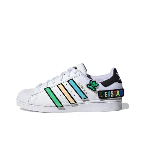 Adidas Originals Superstar J Устойчивые к истиранию низкие скейтборд-кроссовки Белый Синий Зеленый
