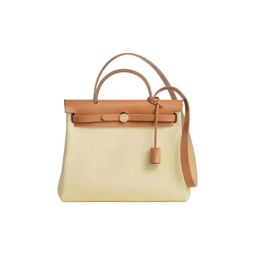 HERMES Herbag Zip Холст с кожей Сумка через плечо Женская Ванильная с Светло-чайным
