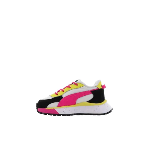 PUMA Wild Rider Rollin Амортизация Износостойкий Низкий Топ Обувь для малышей Розово-белый Желтый Младенец и Малыш