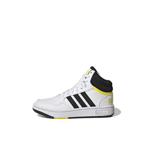 Adidas Neo Hoops Mid K Slip Resistant Abrasion Resistant MID Топ Скейтборд Кроссовки Белый Черный Желтый Детский