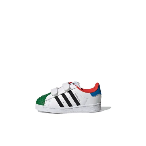 LEGO x Adidas Originals SUPERSTAR CF Устойчивая к истиранию Низкая Обувь для малышей Белый Зеленый Синий Младенец и Малыш