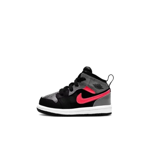 Jordan Air Jordan 1 MID Противоскользящая MID Топ Обувь для малышей Черный Красный Infant And Toddler