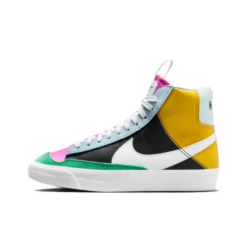 nike Blazer Slip-resistant Shock Absorbers MID Топ Детские Скейтбординги Синий Черный Подростки