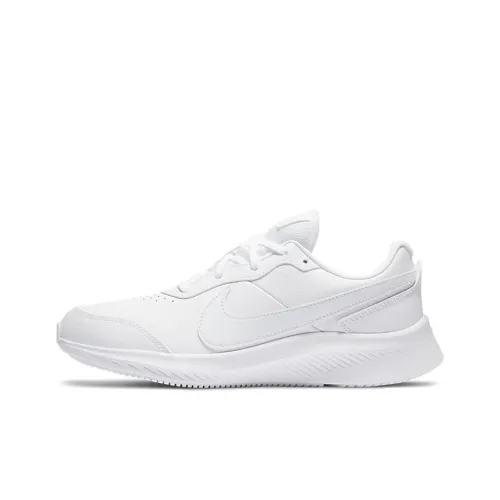 Nike Varsity Leather Slip Resistant Амортизация Устойчивость к истиранию Отскок Низкий Топ Детские Лайфстайл Обувь Чисто белый