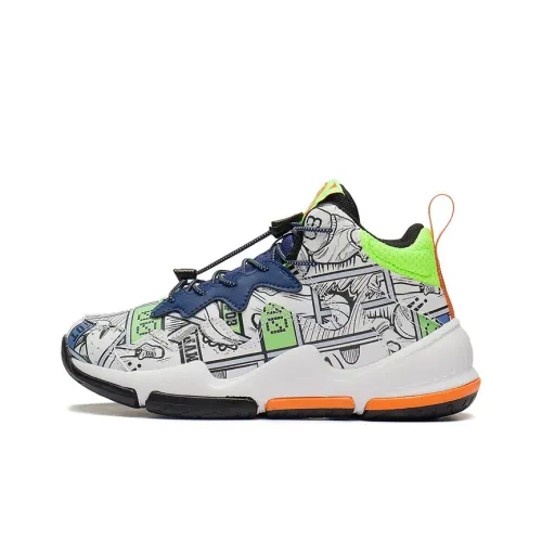 LINING YOUNG Противоскользящие Амортизирующие Устойчивые к износу MID Топ Детские Баскетбольные кроссовки Белый Синий