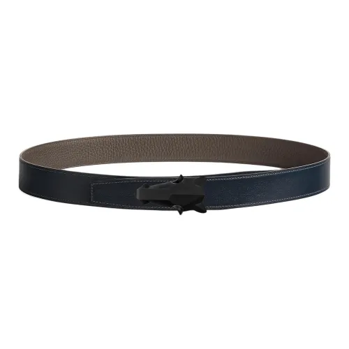 HERMES Телячья кожа Кожаные ремни Мужской Синий 3,2CM