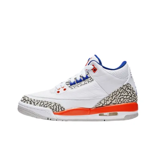 Jordan Air Джордан 3 Knicks MID Топ Детские Баскетбольные Кроссовки Белый Синий и Оранжевый