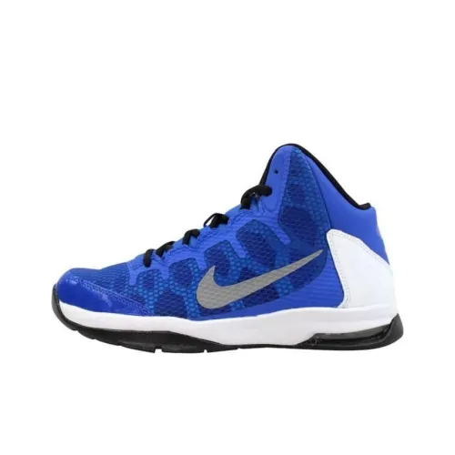 Nike Air Без сомнений Амортизация Износостойкий MID Топ Детские Баскетбольные кроссовки Синий Белый Подростки