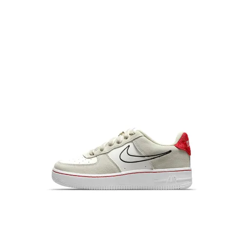 Nike Air FORCE 1 LV8 S50 Устойчивые к истиранию Низкие Кроссовки для скейтбординга Бежевый Белый Красный Детские