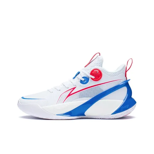 LINING Sonic 10 Youth Edition Устойчивый к истиранию Дышащий MID Топ Детские Баскетбольные кроссовки Белый Синий