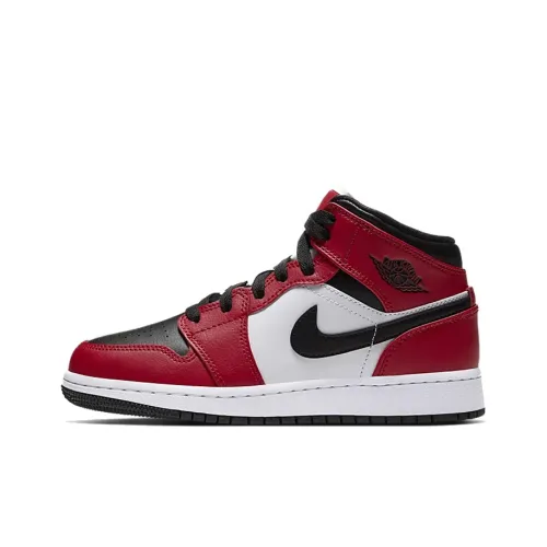 Jordan Air Jordan 1 Устойчивые к истиранию MID Топ Детские Баскетбольные кроссовки Bred Toe