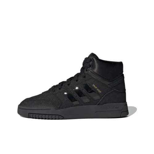 Adidas Originals Drop Step J Slip-Resistant Abrasion-Resistant High-Top Skateboard Shoes Black Teenagers