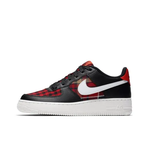 Nike Air FORCE 1 Low Фланель Устойчивый к истиранию Низкий Топ Детские Скейтбординги Черный Красный Подростки