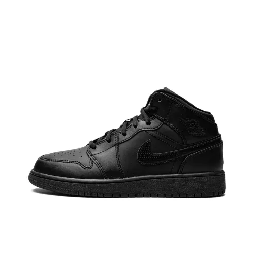 Jordan Air Jordan 1 Ретро MID Черный 2016 MID Топ Детские Баскетбольные Кроссовки Черный Подростки