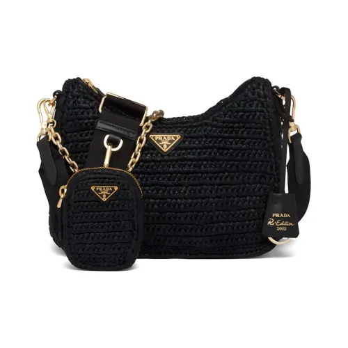 PRADA RE Edition Прутья ивы Сумка Сумка через плечо Сумка через плечо Мини Женская Черная