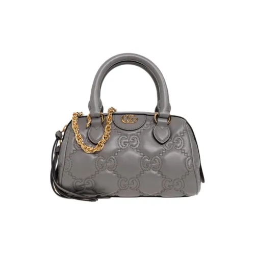 GUCCI GG Matelassé Кожа Контроллер Бостонская сумка Сумка на плечо Сумка Мини Женская Earth Серый