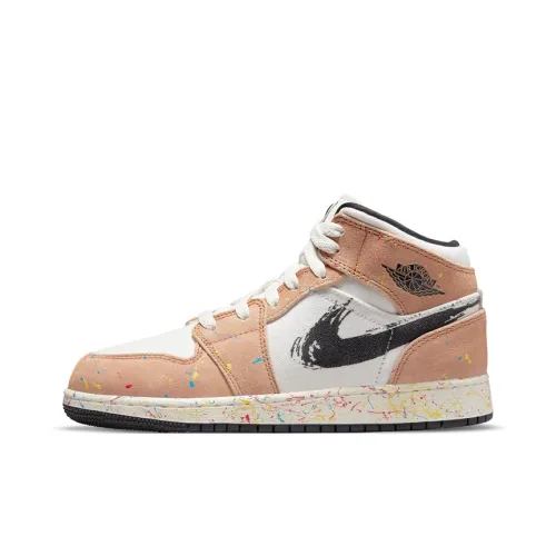 Jordan Air Jordan 1 MID SE 'Splatter' MID Топ Детские Баскетбольные Кроссовки Хаки