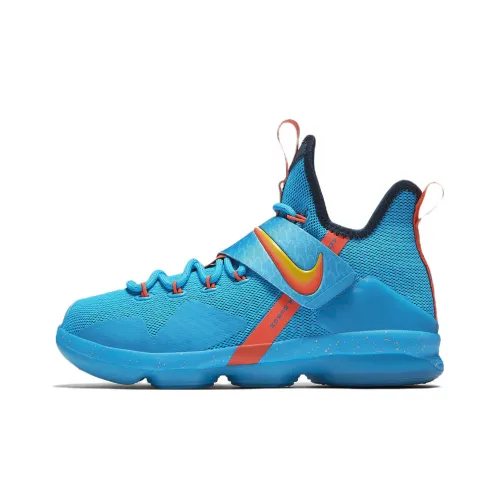 nike Lebron 14 Какао Пляж Неслипящий Легкий Низкий Топ Детские Баскетбольные Кроссовки Озерно-Синий Подростки