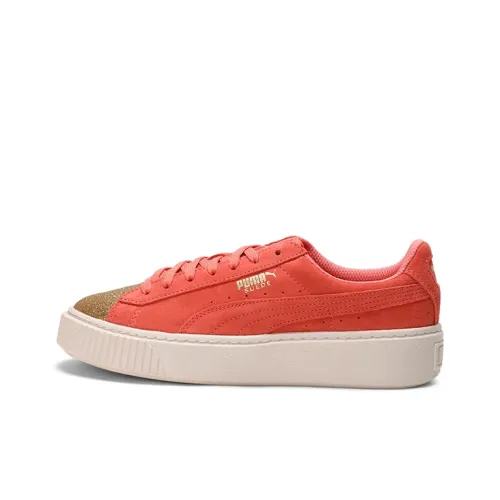 PUMA Suede Platform Glam Low Топ Детские Скейтбординги Перламутрово-розовый Золотой Подростки